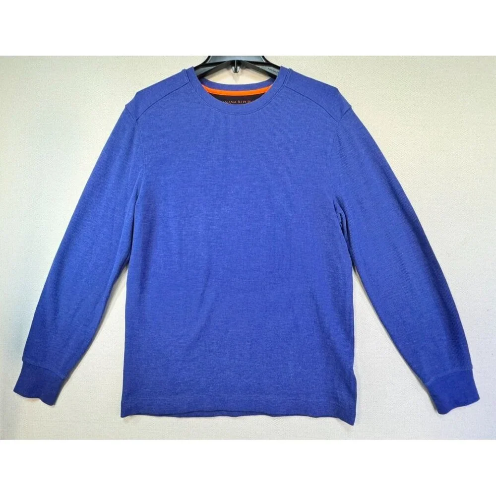 Banana Republic Men's Long Sleeve Waffle Knit Shirt L Blue Cotton Blend